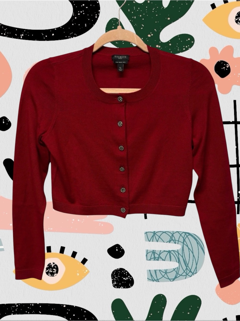 NWT✨ | Talbots | Petite Pure Merino Wool Cropped Cardigan w/ Rhinestone Buttons